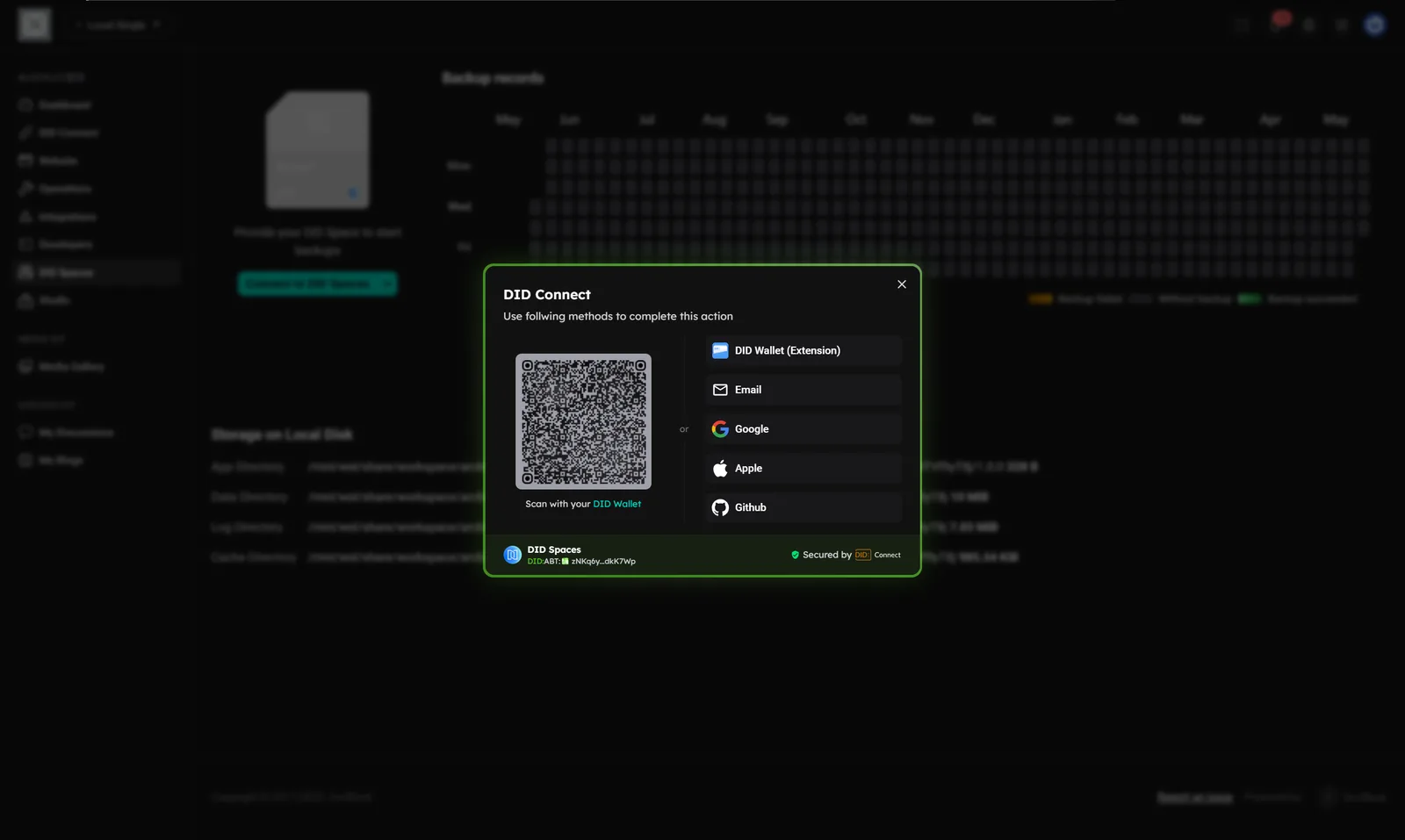 Screenshot: feat(did-space-react): use in-page did-connect for connect-to-did-space