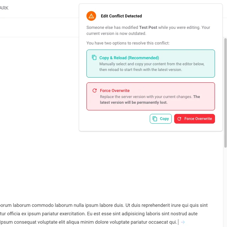 Screenshot: feat: allow copying conflict content directly from conflict-alert