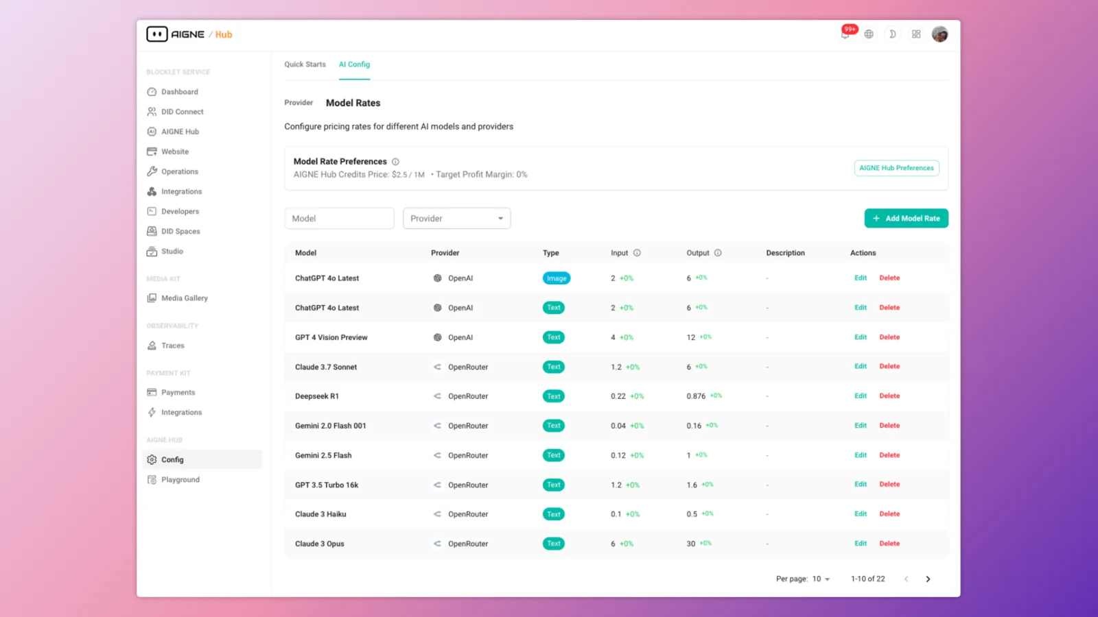 Configure Model Rates