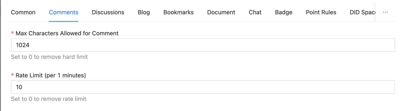 Screenshot: feat: add rate limit for comment and post publish