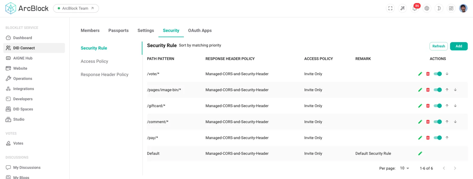Security Rule Management Interface