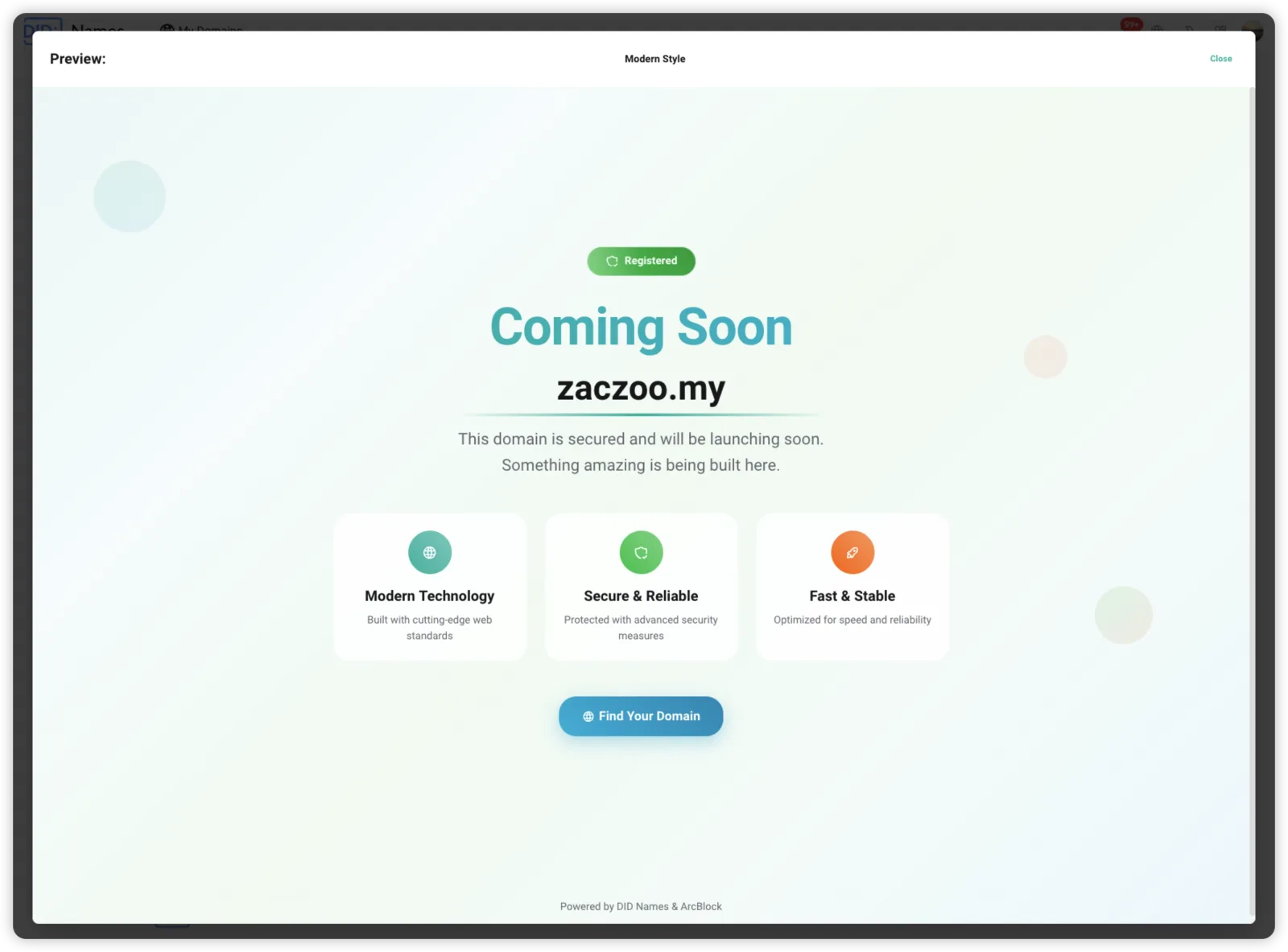 Screenshot: feat(did-domain): implement comprehensive landing page template system with enhanced domain management