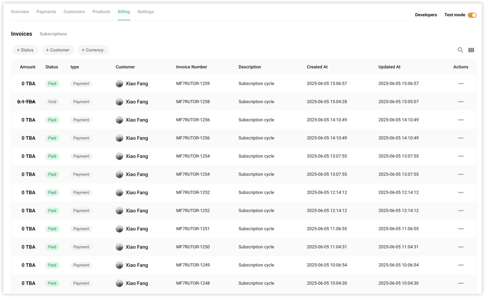 Screenshot: feat(core): add invoice void functionality with admin controls