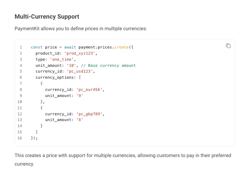 Screenshot: feat(editor): improve code block styling/highlighting & add copy button