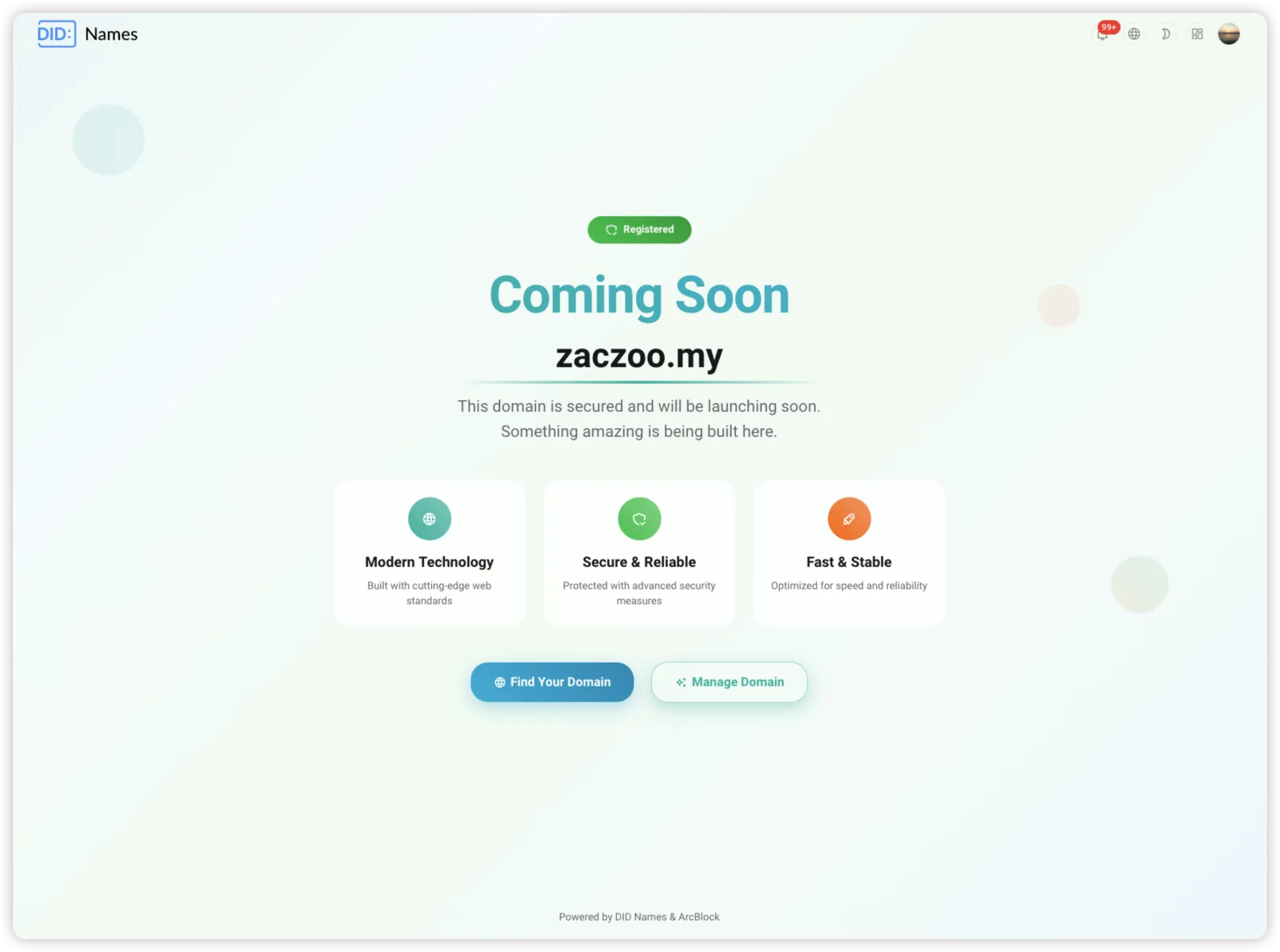 Screenshot: feat(did-domain): implement comprehensive landing page template system with enhanced domain management