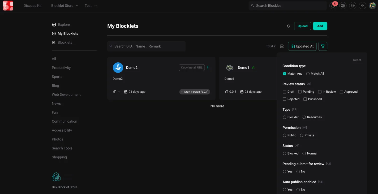 Screenshot: feat(core): support for dark color themes